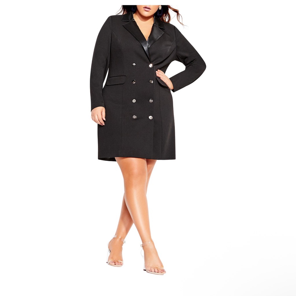 City Chic Black Double-Breasted Blazer Dress